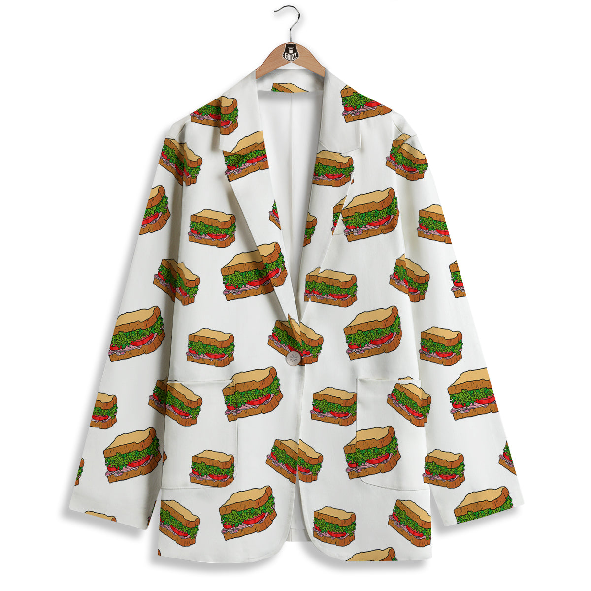Sandwiches White Print Pattern Women's Blazer-grizzshop