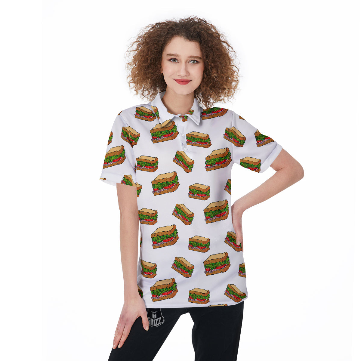 Sandwiches White Print Pattern Women's Golf Shirts-grizzshop