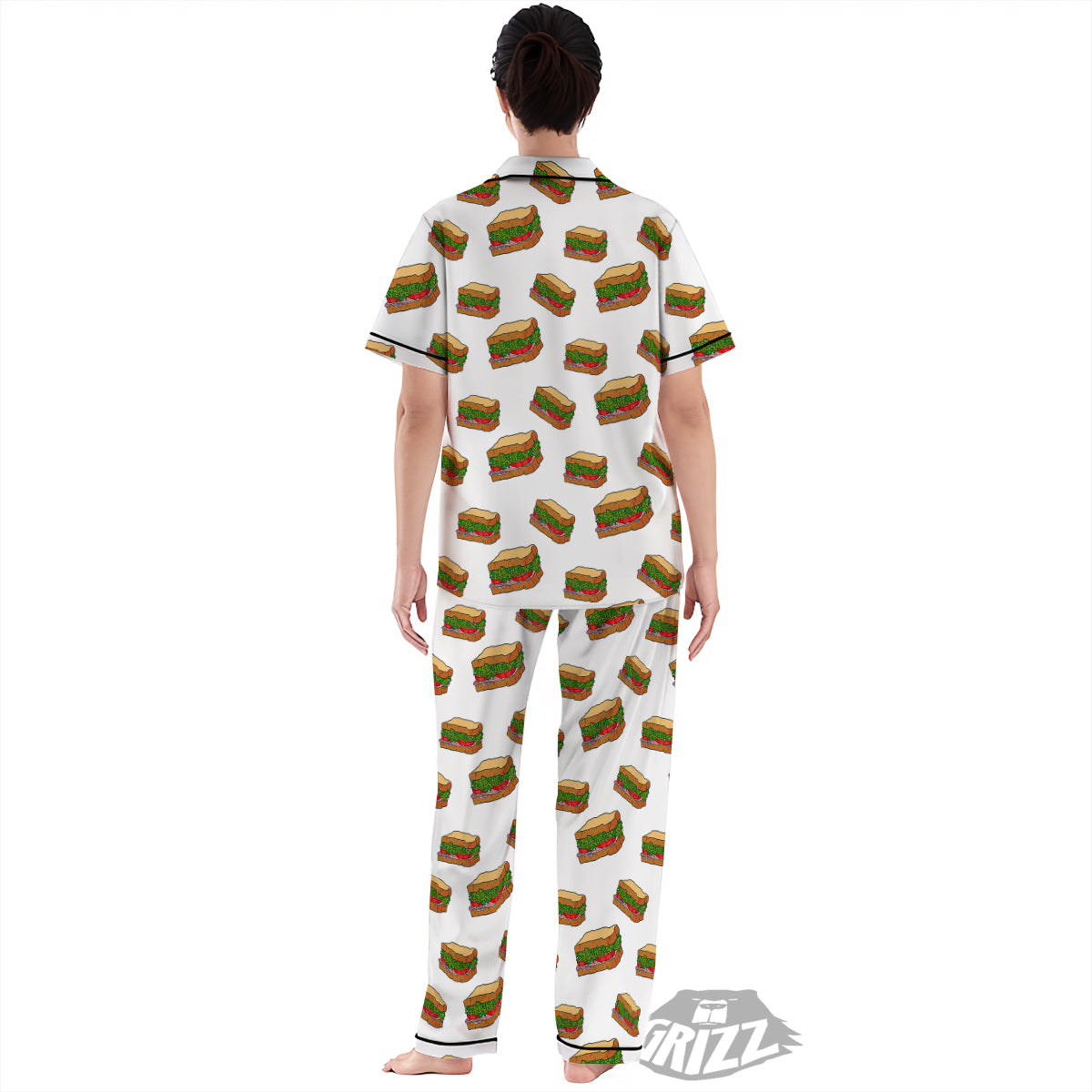 Sandwiches White Print Pattern Women's Pajamas Set-grizzshop