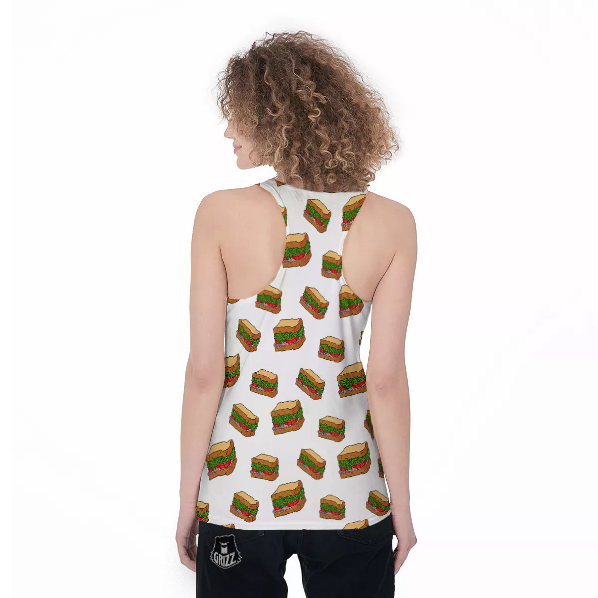 Sandwiches White Print Pattern Women's Racerback Tank Top-grizzshop