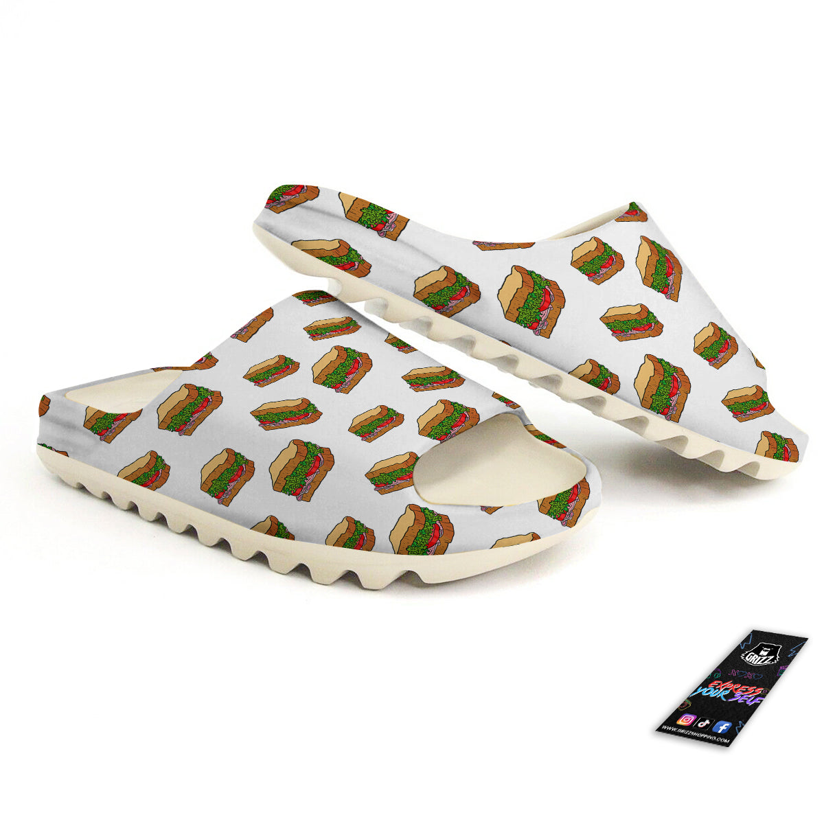 Sandwiches White Print Pattern Sandals-grizzshop
