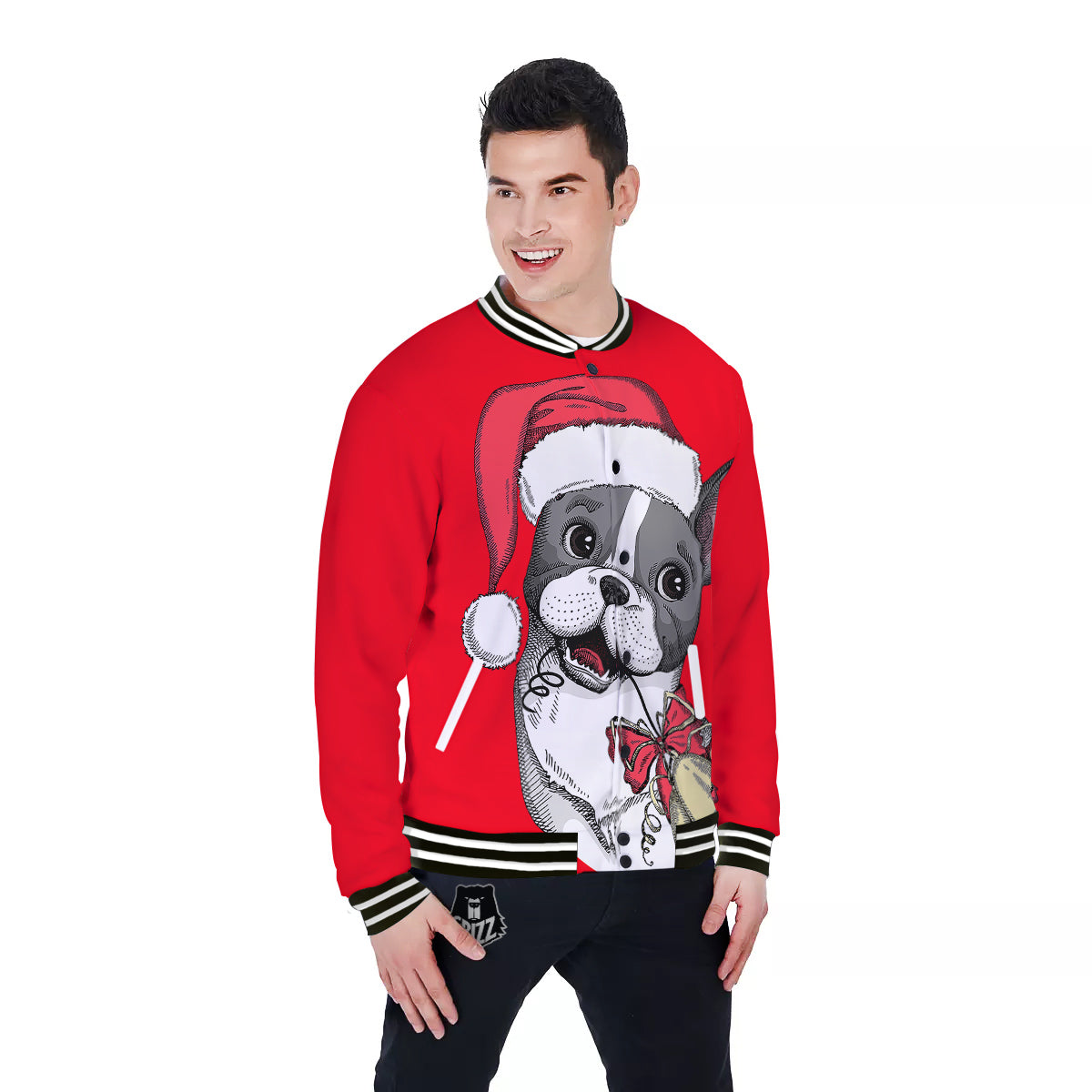 Santa Christmas French Bulldog Print Baseball Jacket-grizzshop