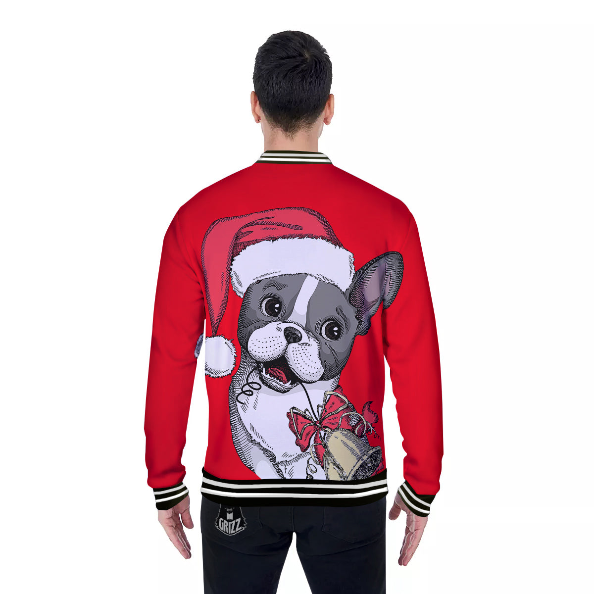 Santa Christmas French Bulldog Print Baseball Jacket-grizzshop