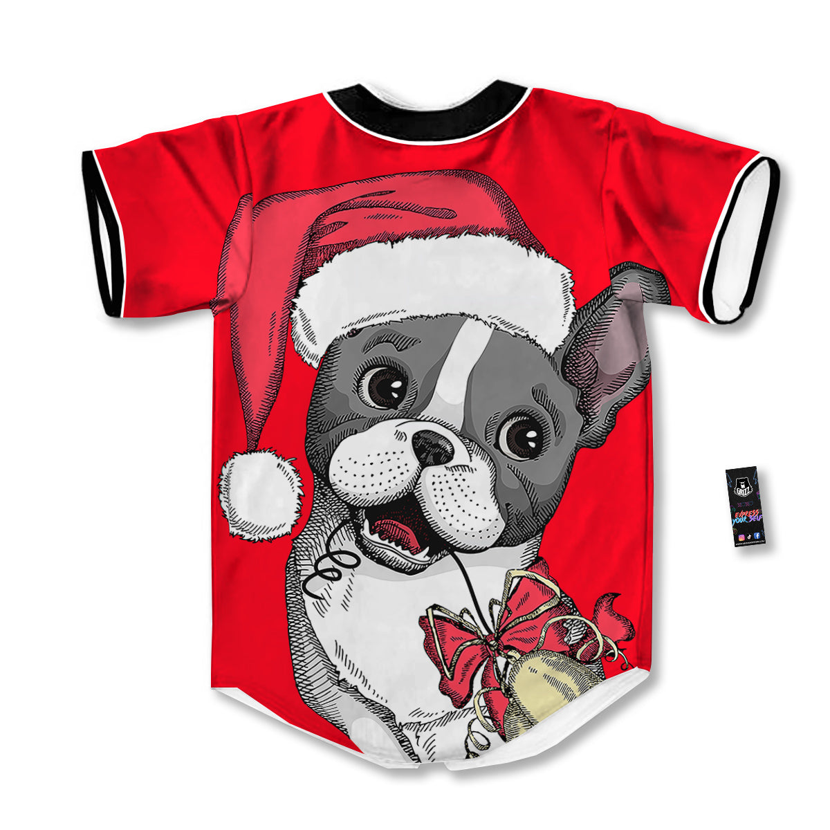 Santa Christmas French Bulldog Print Baseball Jersey-grizzshop