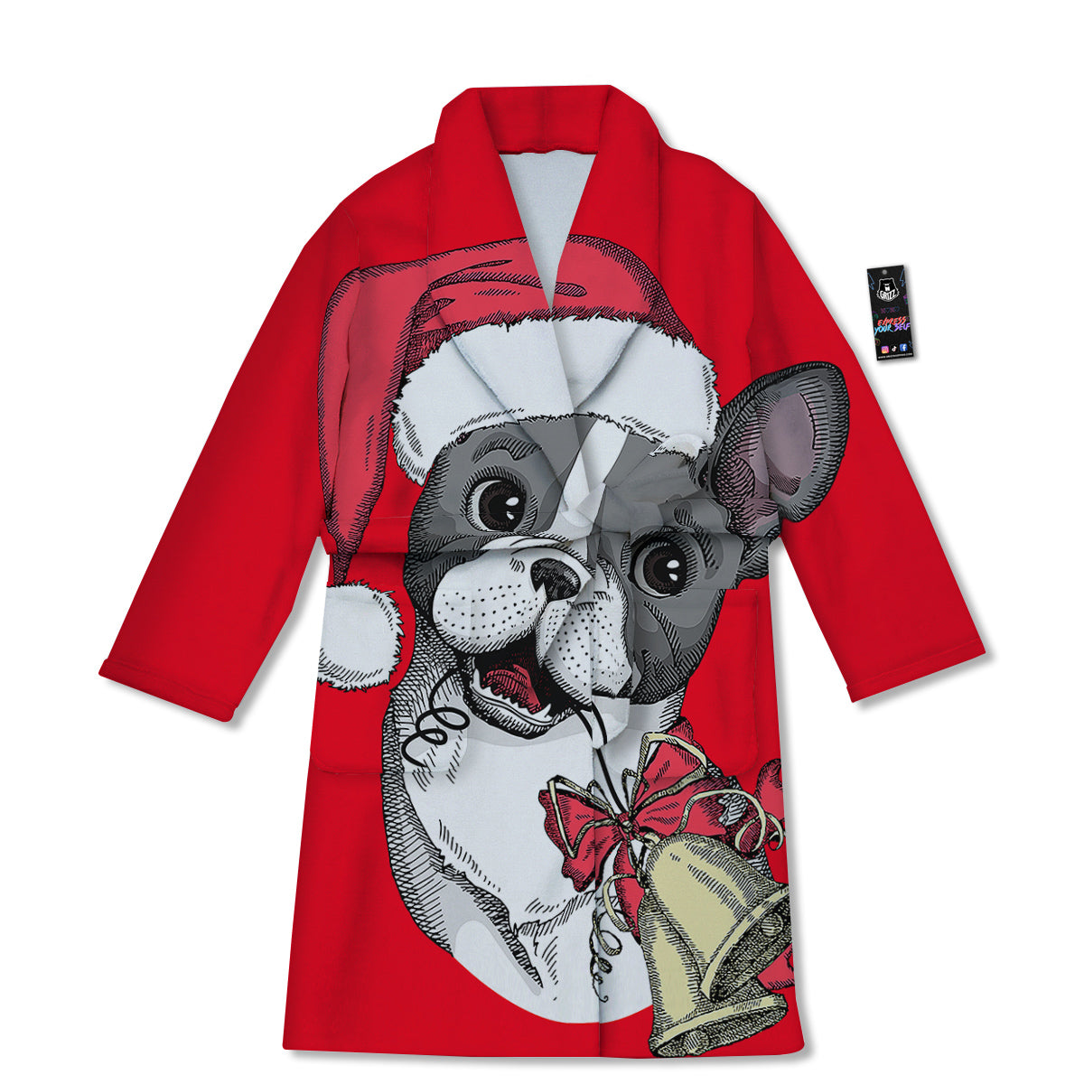 Santa Christmas French Bulldog Print Bathrobe-grizzshop