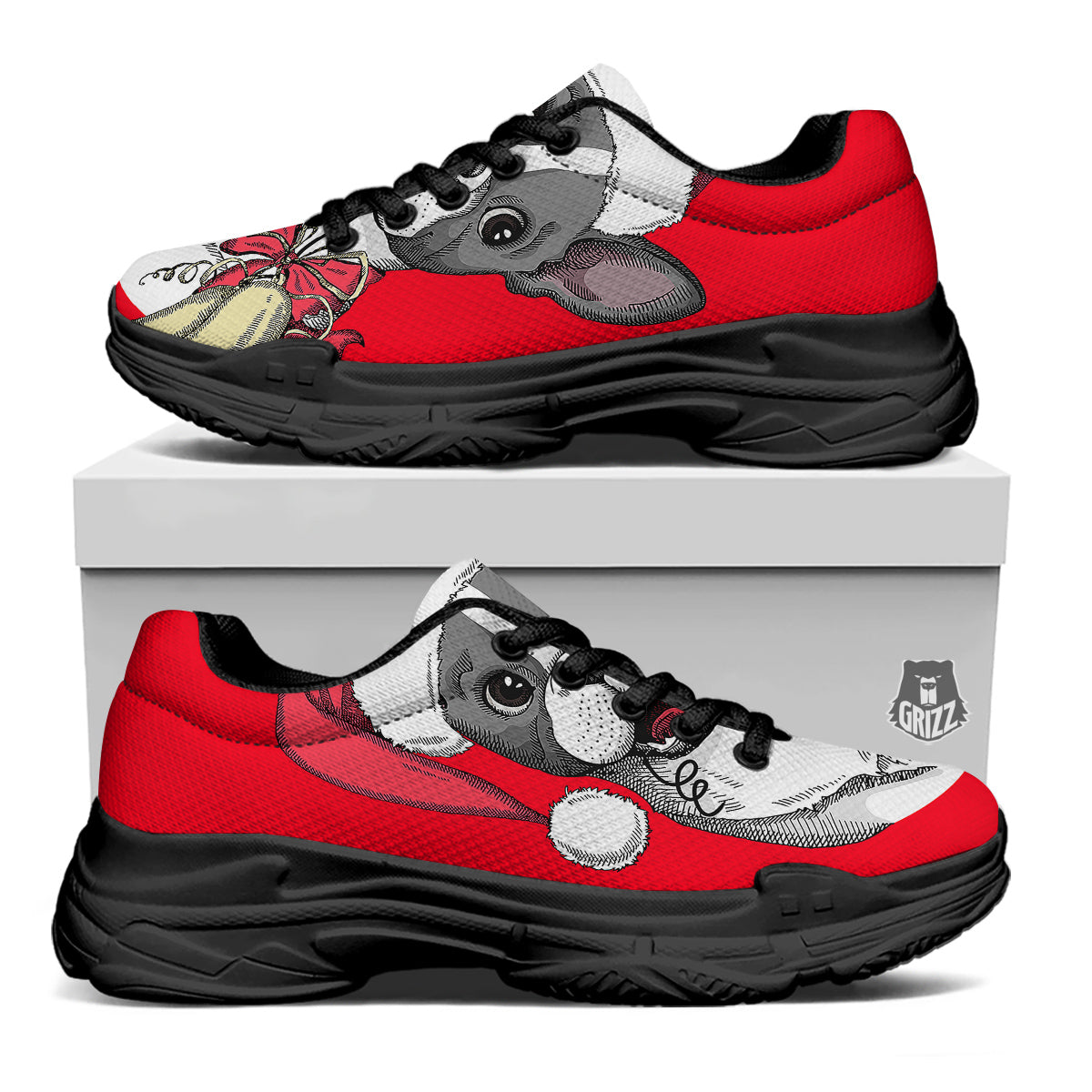Santa Christmas French Bulldog Print Black Chunky Shoes-grizzshop