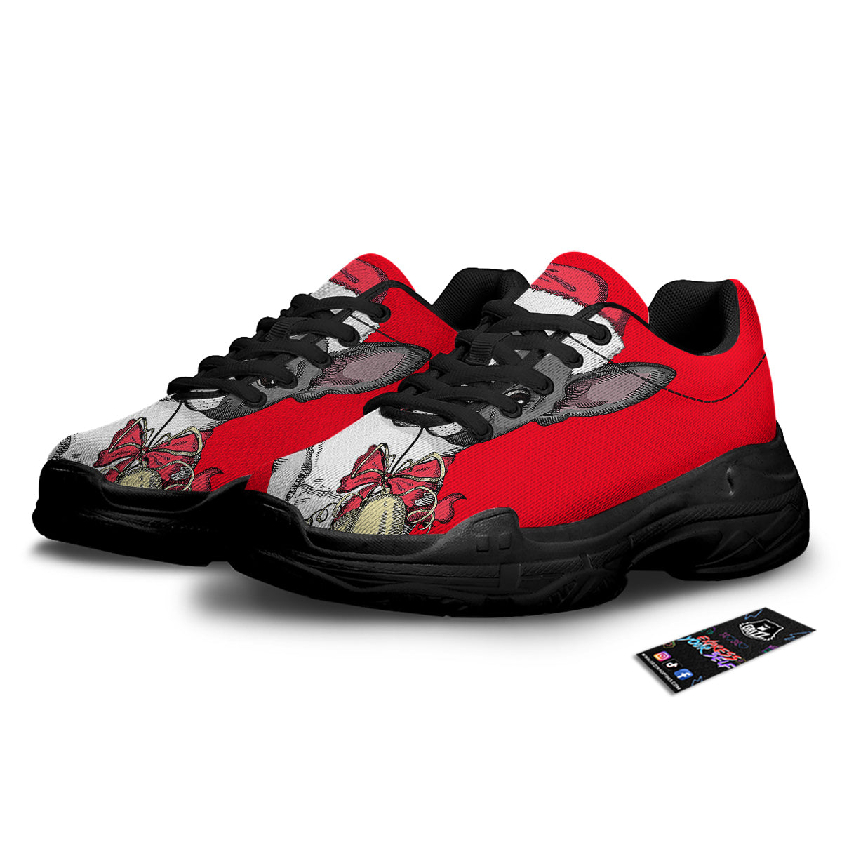 Santa Christmas French Bulldog Print Black Chunky Shoes-grizzshop