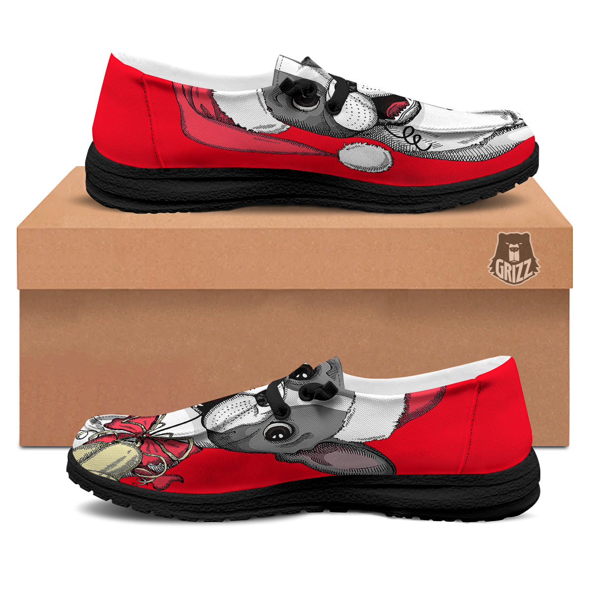 Santa Christmas French Bulldog Print Black Loafers-grizzshop