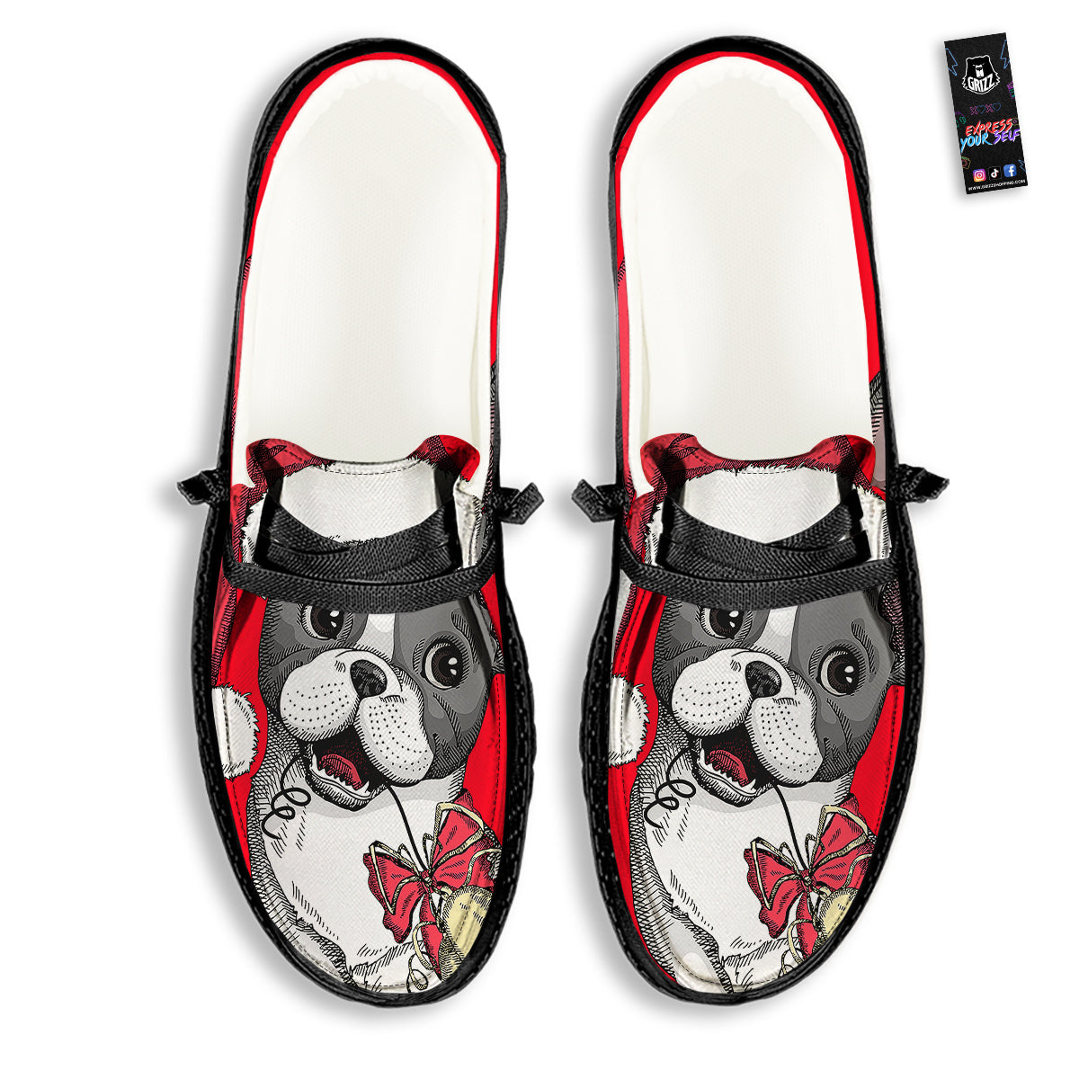 Santa Christmas French Bulldog Print Black Loafers-grizzshop