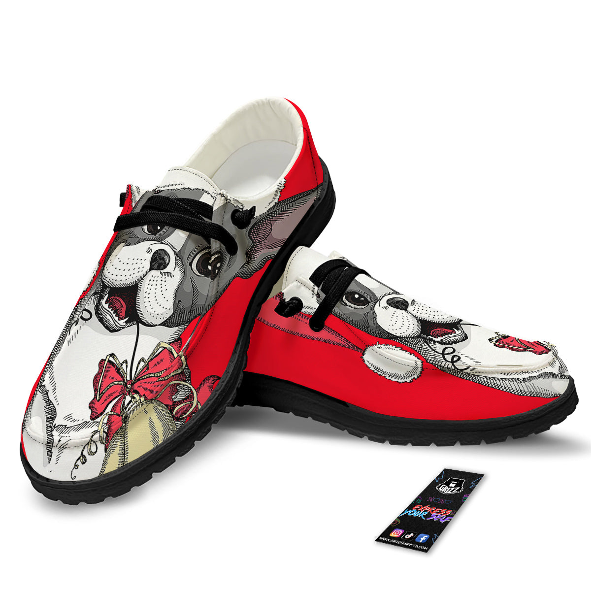 Santa Christmas French Bulldog Print Black Loafers-grizzshop