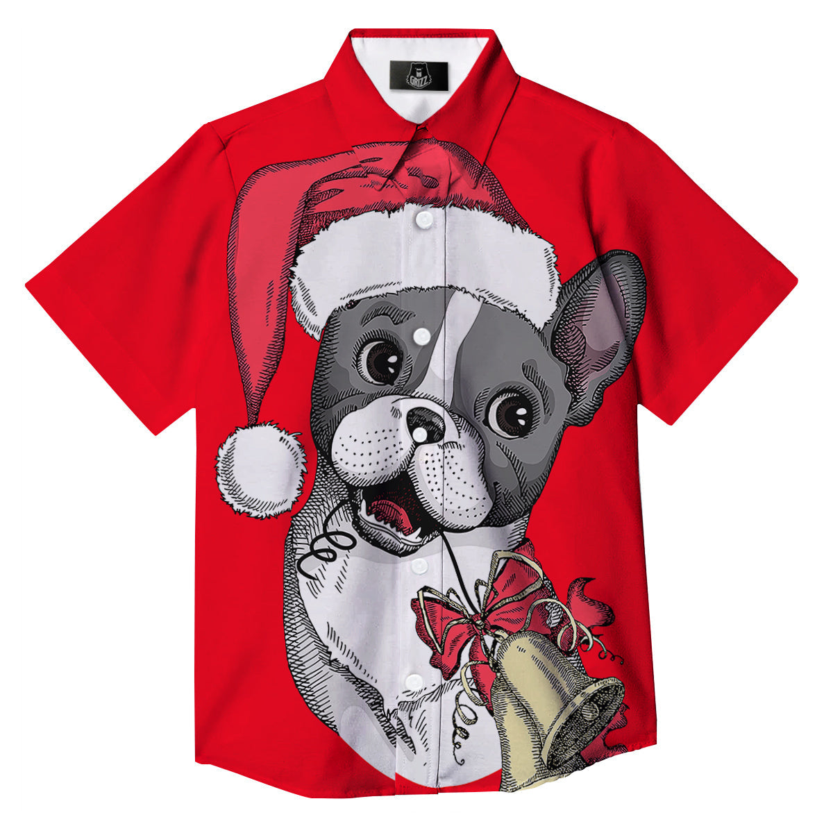 Santa Christmas French Bulldog Print Button Up Shirt-grizzshop