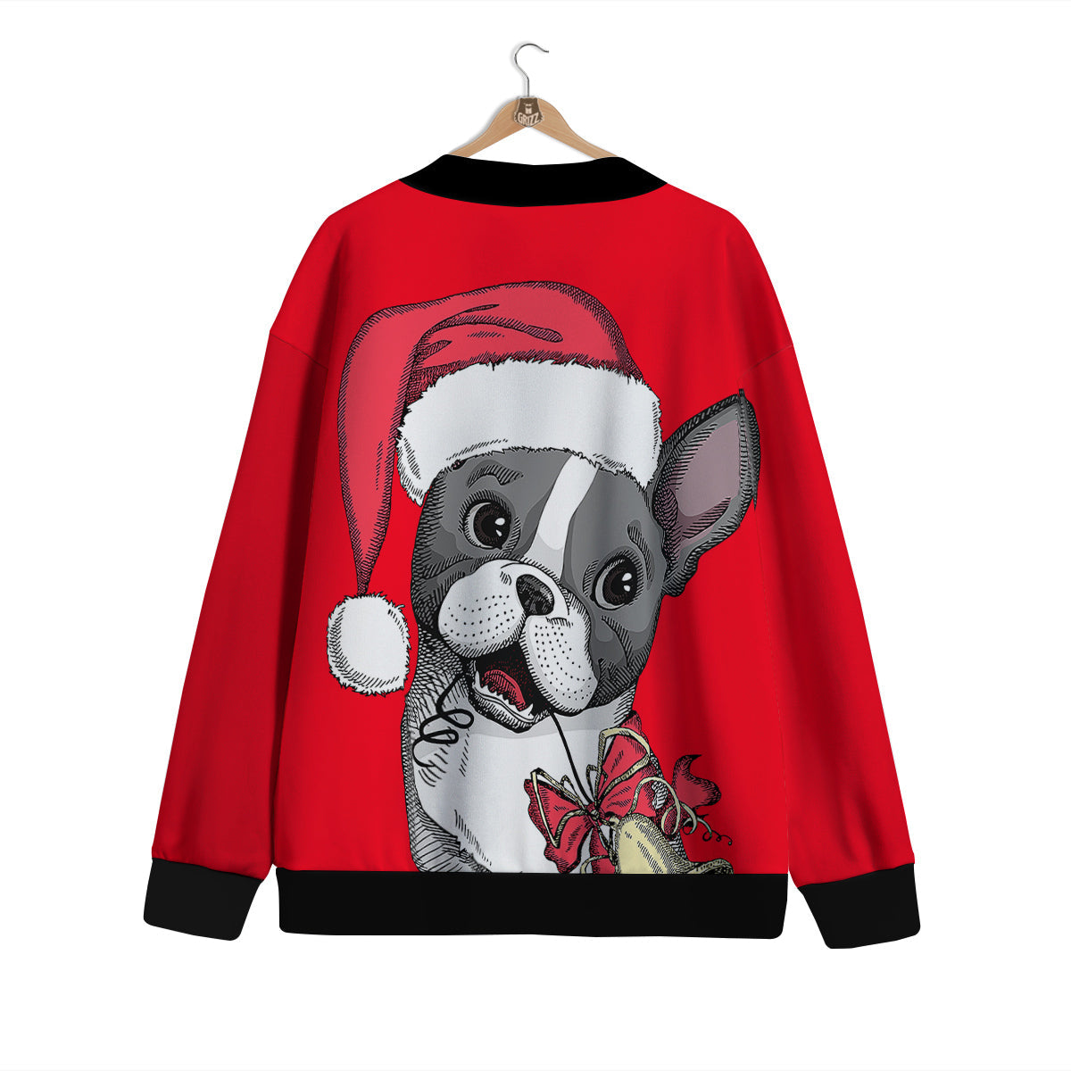 Santa Christmas French Bulldog Print Cardigan-grizzshop