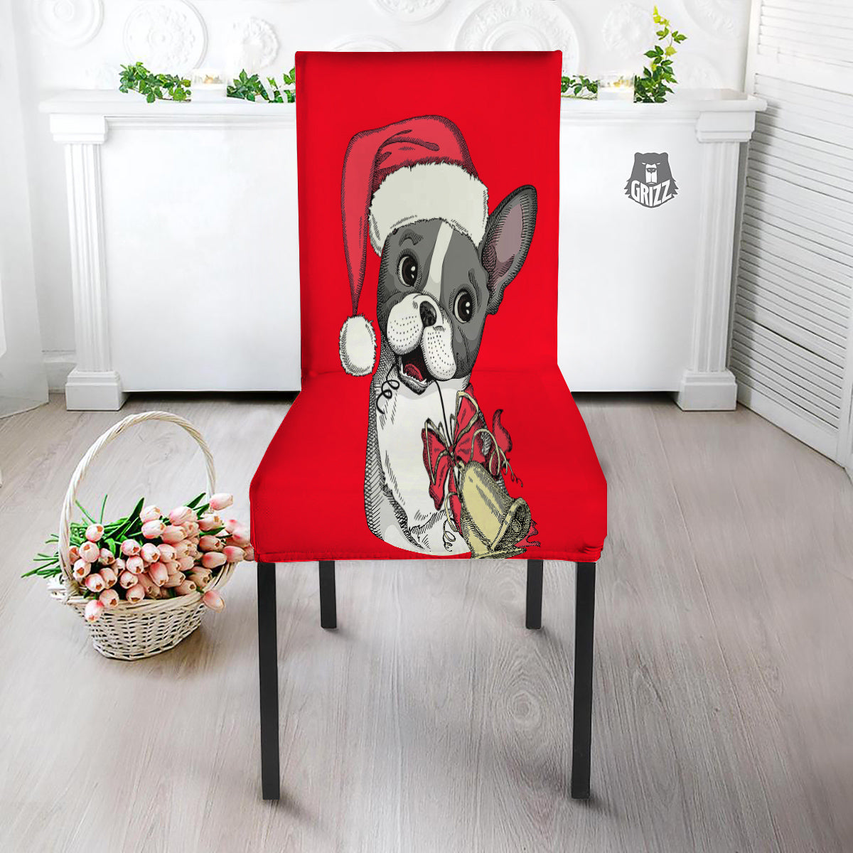 Santa Christmas French Bulldog Print Dining Chair Slipcover-grizzshop