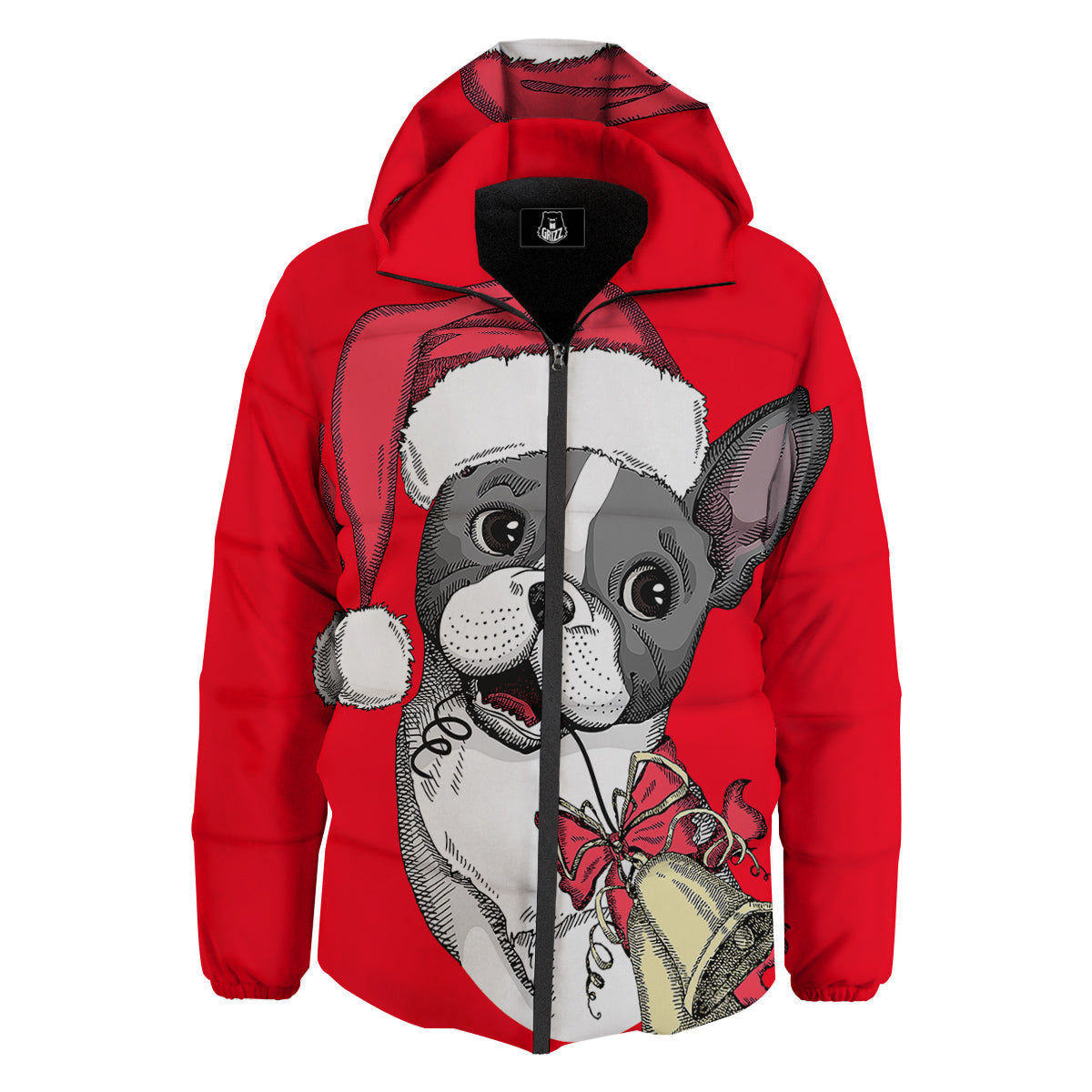 Santa Christmas French Bulldog Print Down Jacket-grizzshop