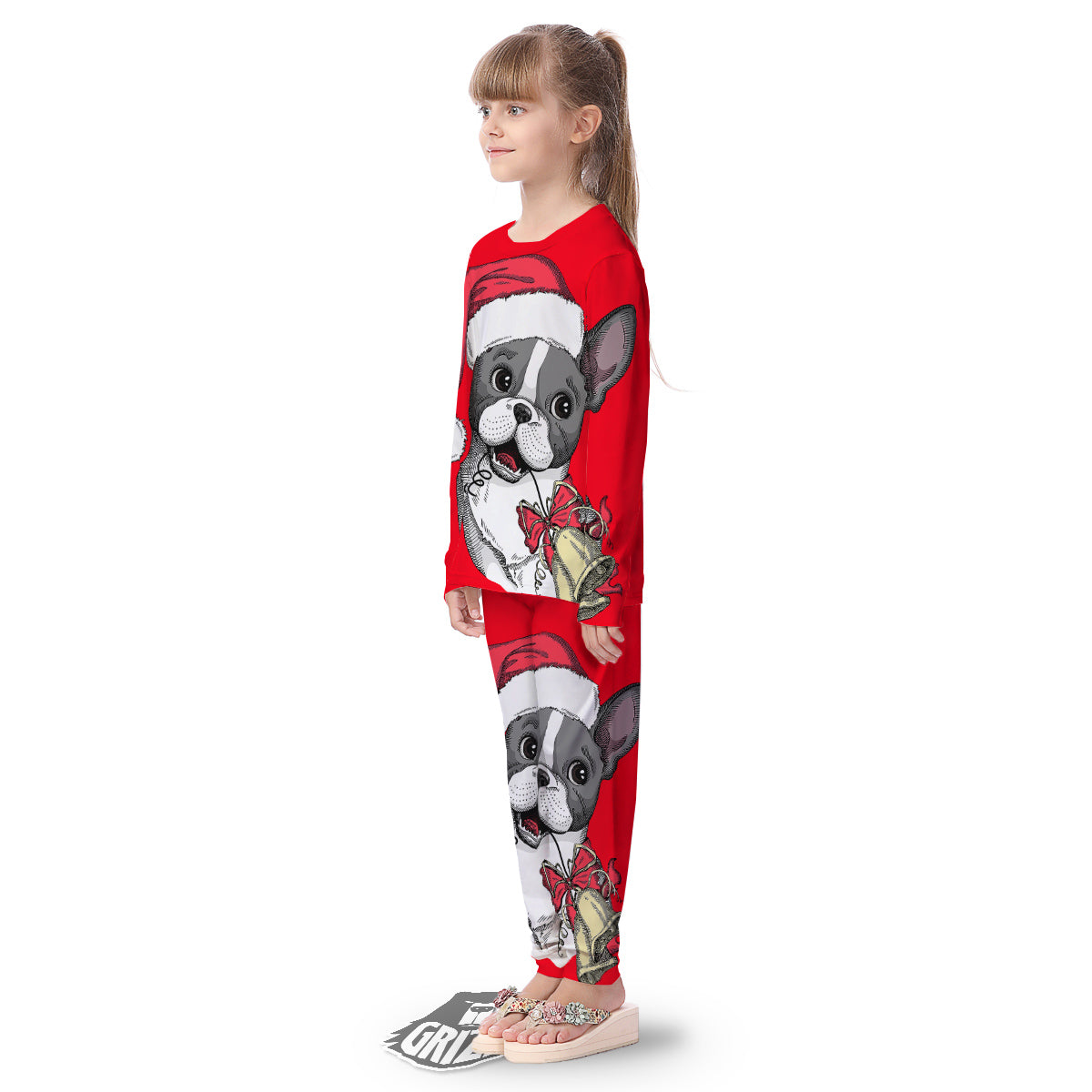 Santa Christmas French Bulldog Print Kid's Pajamas-grizzshop