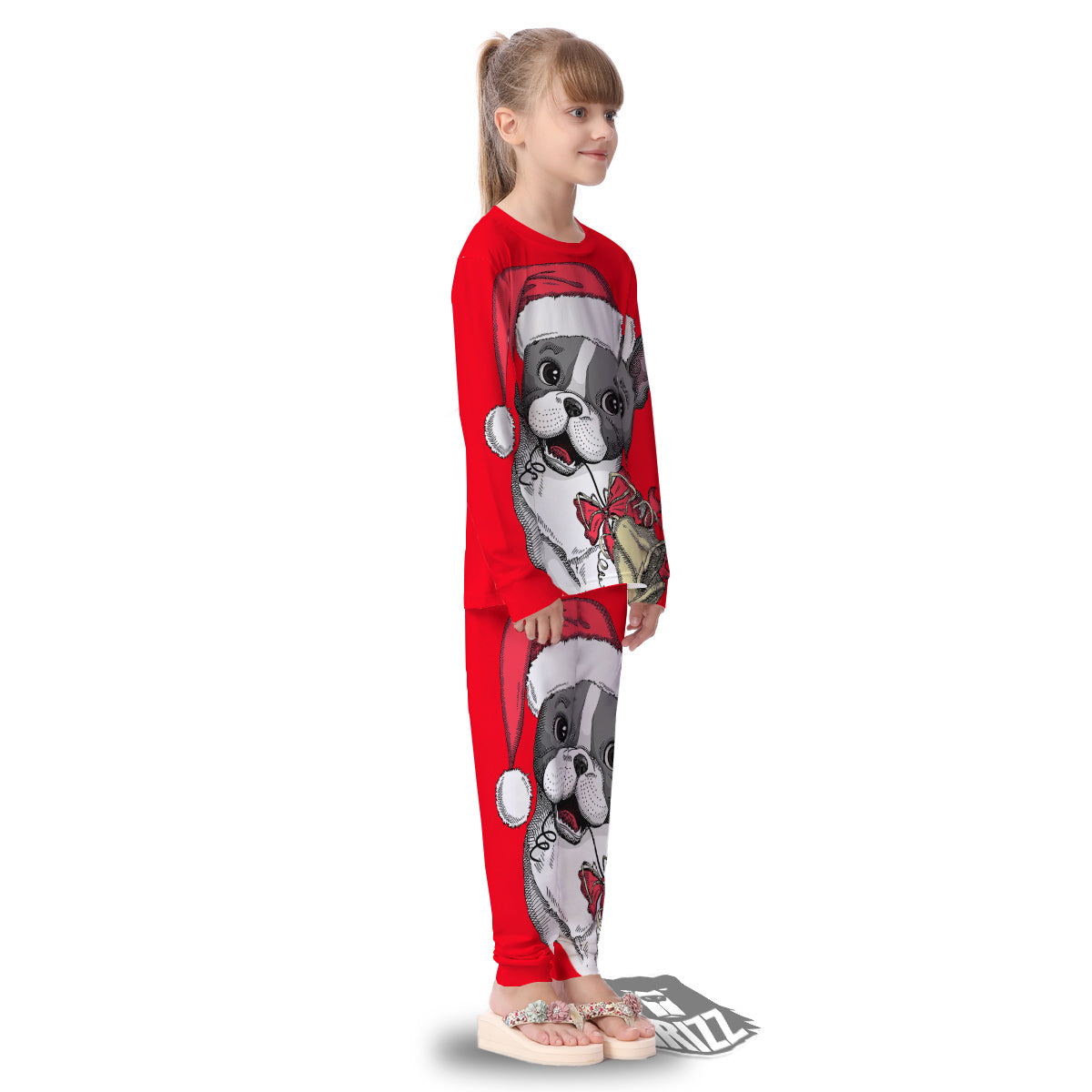 Santa Christmas French Bulldog Print Kid's Pajamas-grizzshop