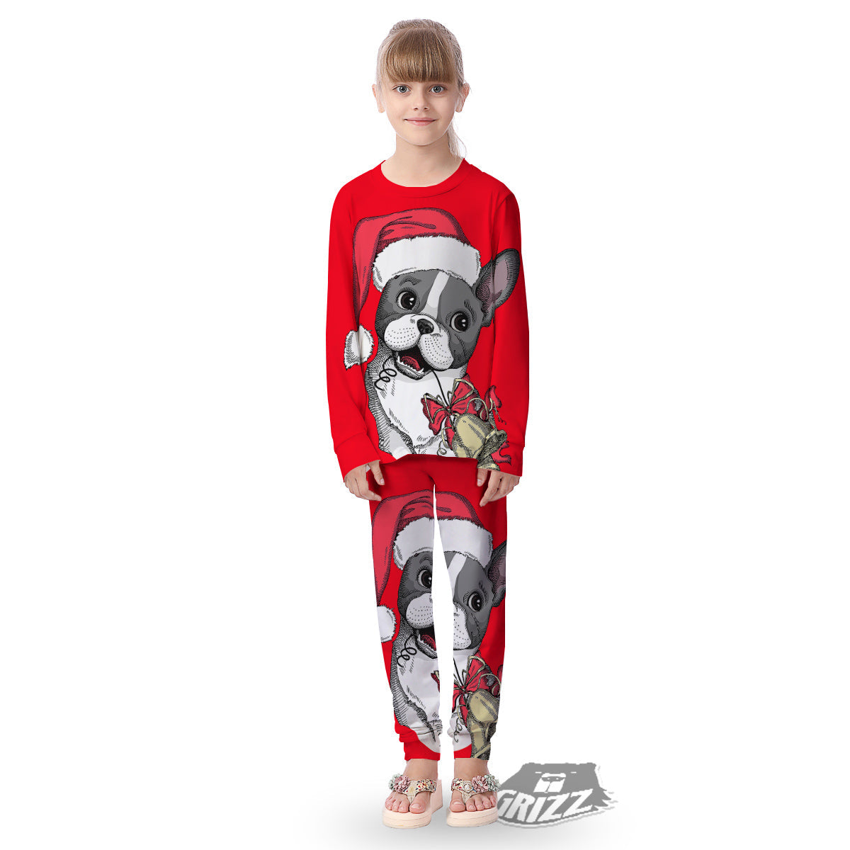 Santa Christmas French Bulldog Print Kid's Pajamas-grizzshop