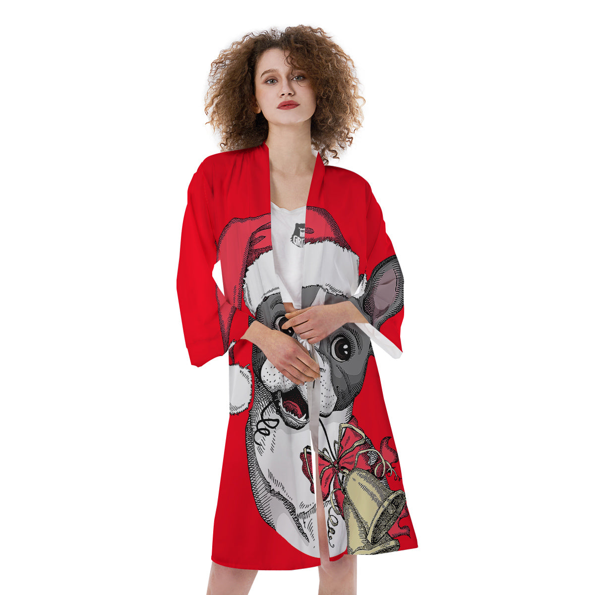 Santa Christmas French Bulldog Print Kimono-grizzshop