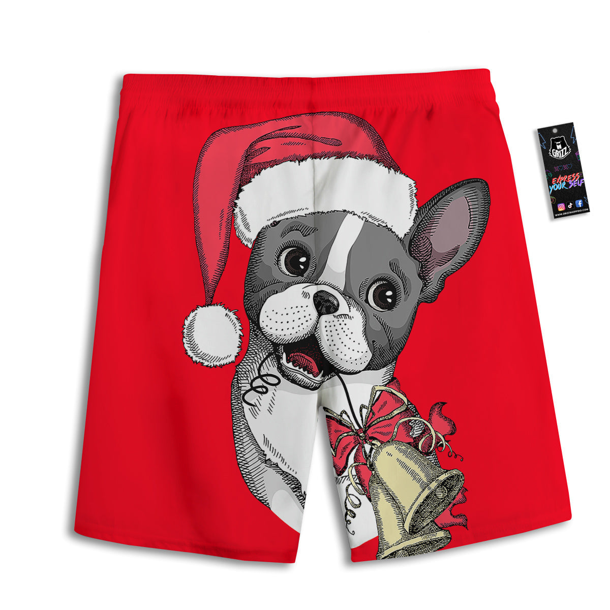 Santa Christmas French Bulldog Print Men's Athletic Shorts
