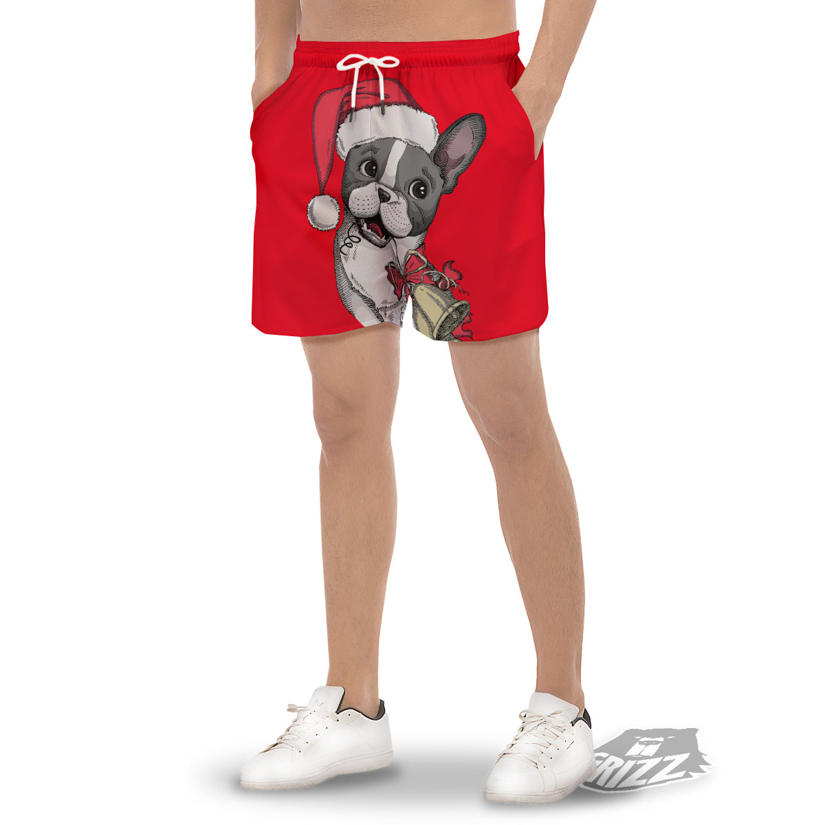 Santa Christmas French Bulldog Print Men's Gym Shorts-grizzshop