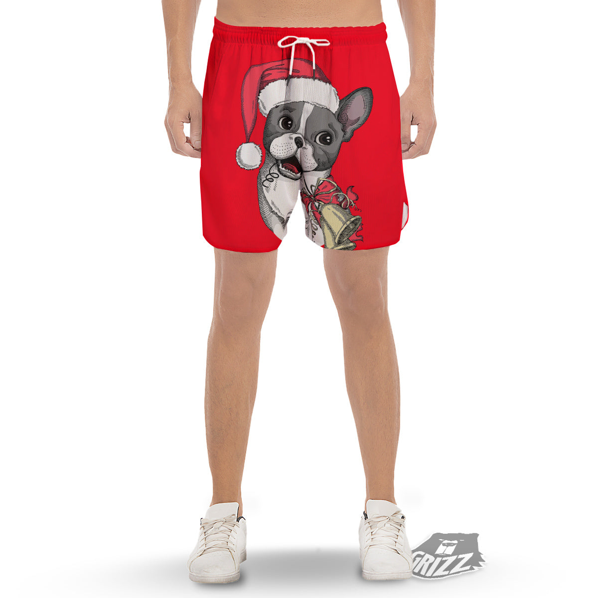 Santa Christmas French Bulldog Print Men's Gym Shorts-grizzshop