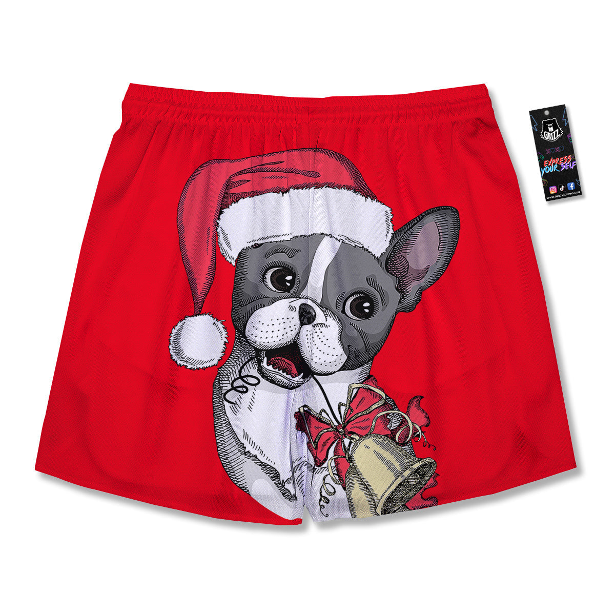 Santa Christmas French Bulldog Print Men's Running Shorts-grizzshop