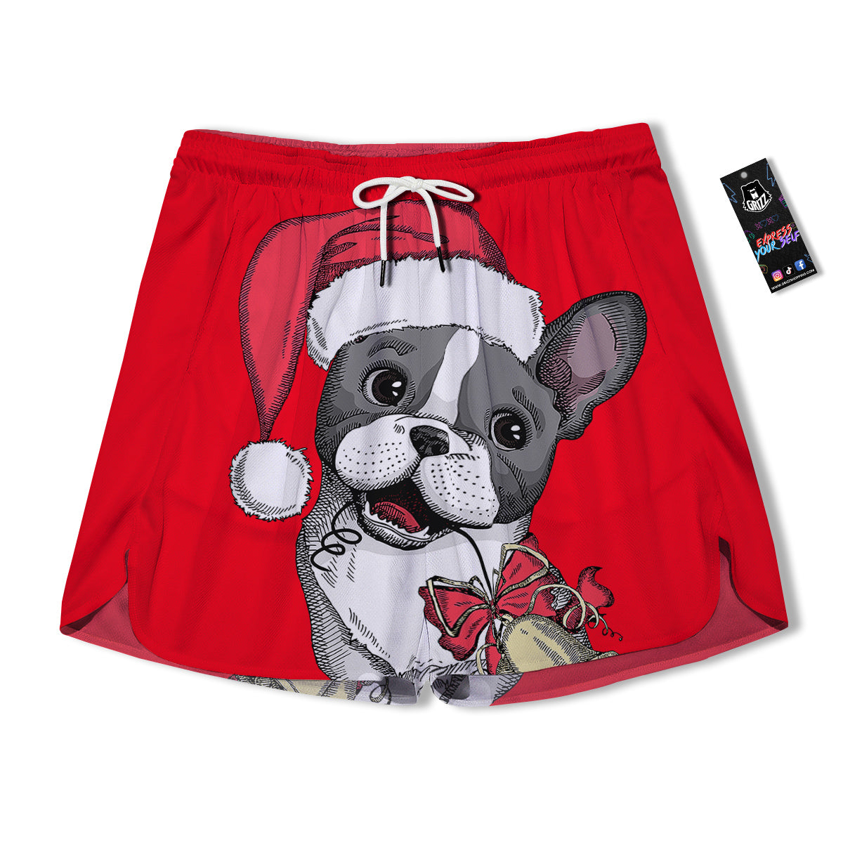 Santa Christmas French Bulldog Print Men's Running Shorts-grizzshop