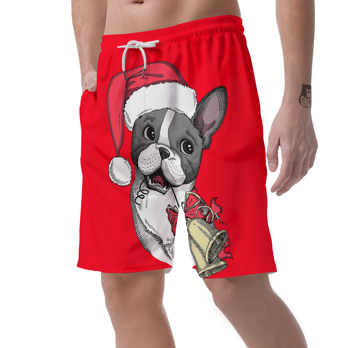 Santa Christmas French Bulldog Print Men's Shorts-grizzshop