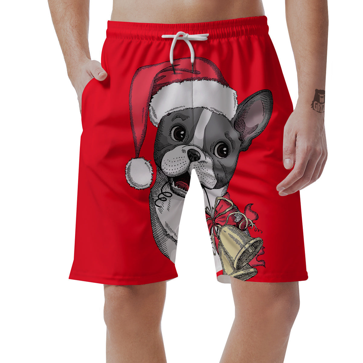 Santa Christmas French Bulldog Print Men's Shorts-grizzshop