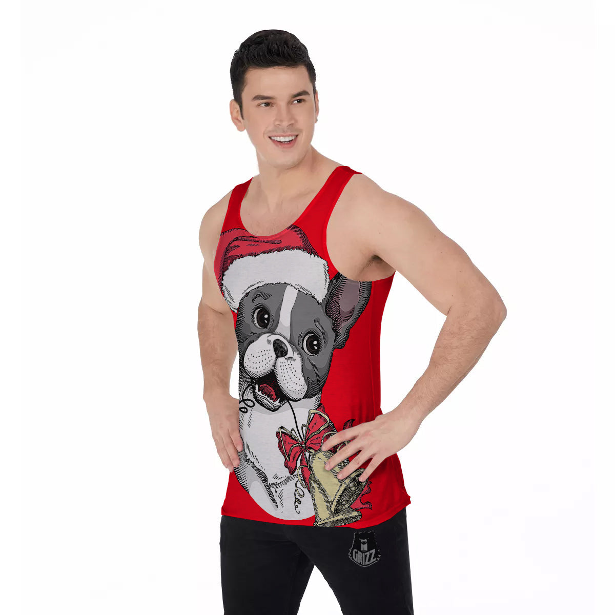 Santa Christmas French Bulldog Print Men's Tank Top-grizzshop