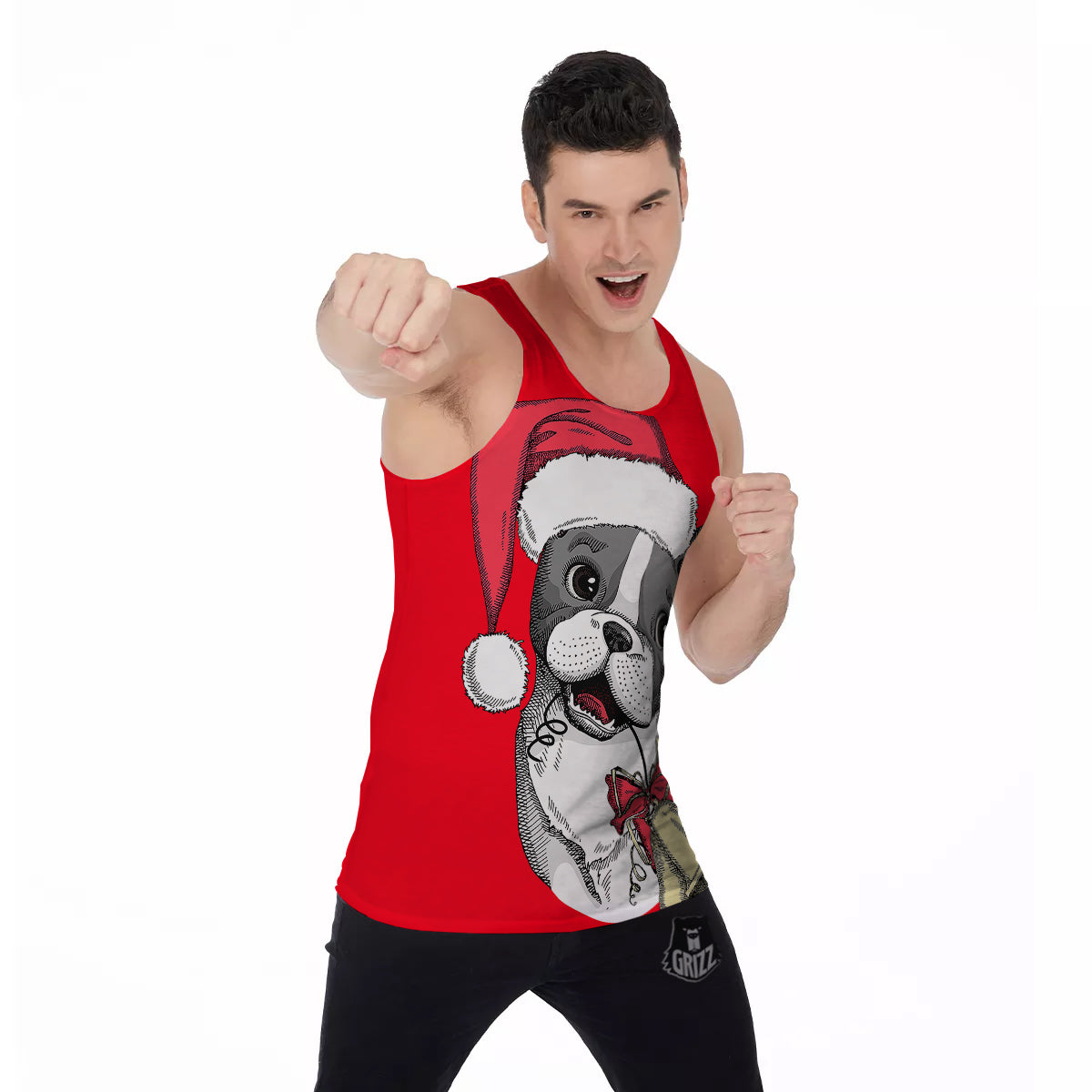 Santa Christmas French Bulldog Print Men's Tank Top-grizzshop