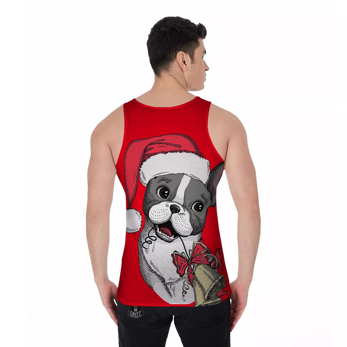Santa Christmas French Bulldog Print Men's Tank Top-grizzshop