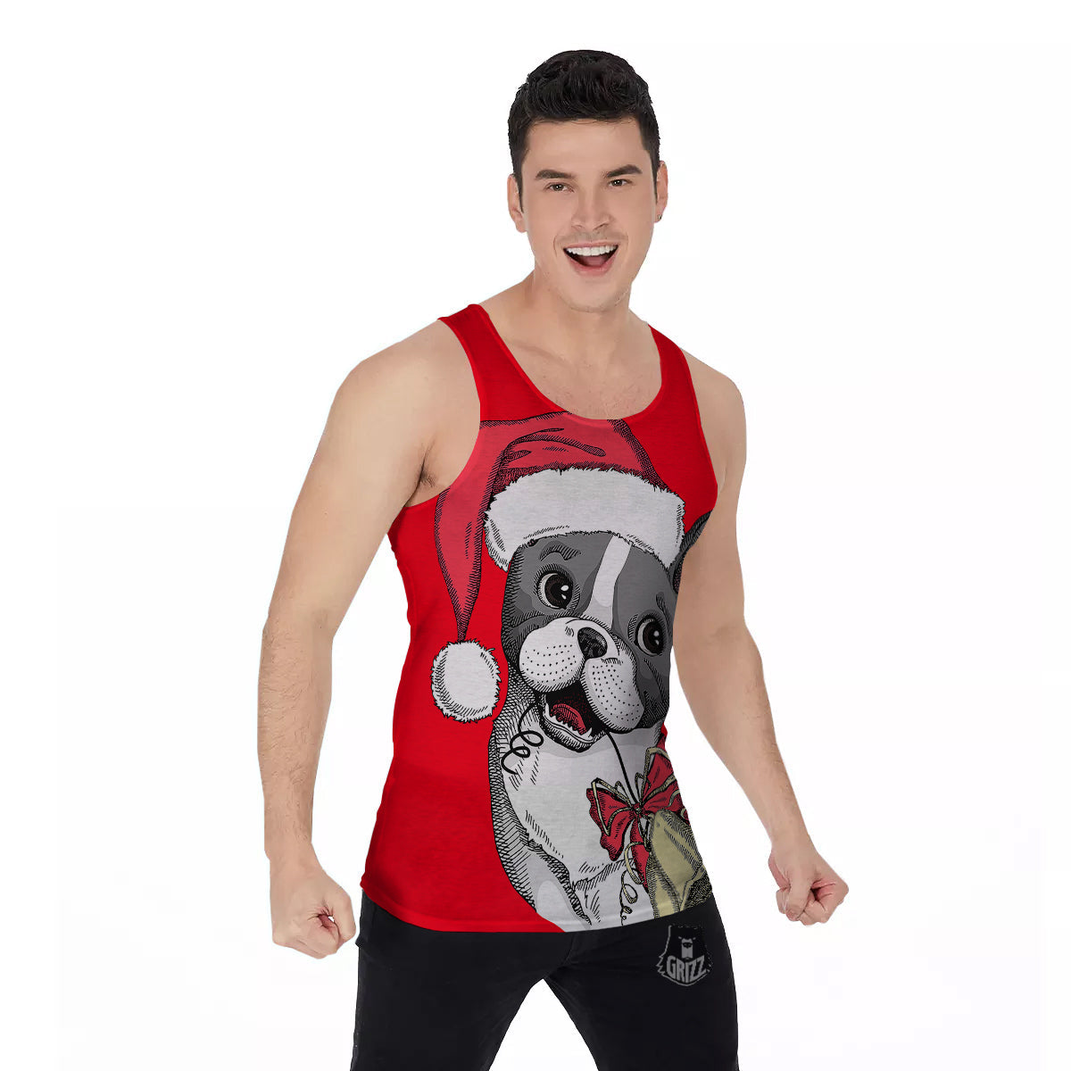 Santa Christmas French Bulldog Print Men's Tank Top-grizzshop