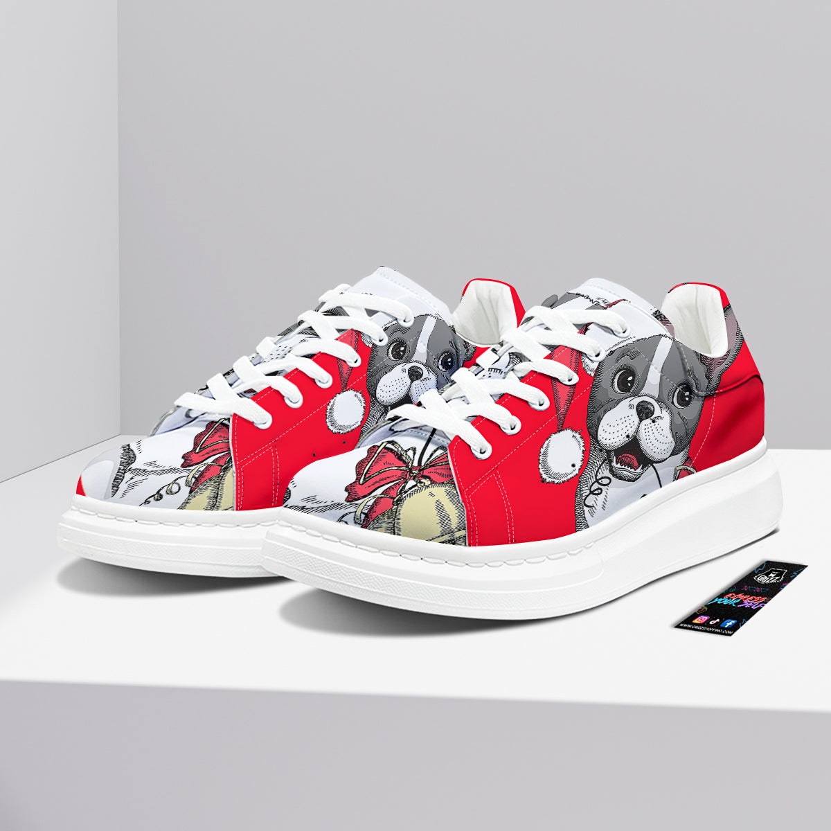 Santa Christmas French Bulldog Print Platform Shoes-grizzshop