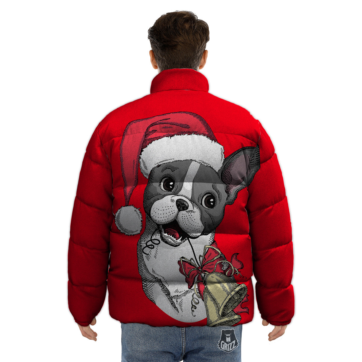 Santa Christmas French Bulldog Print Puffer Jacket-grizzshop