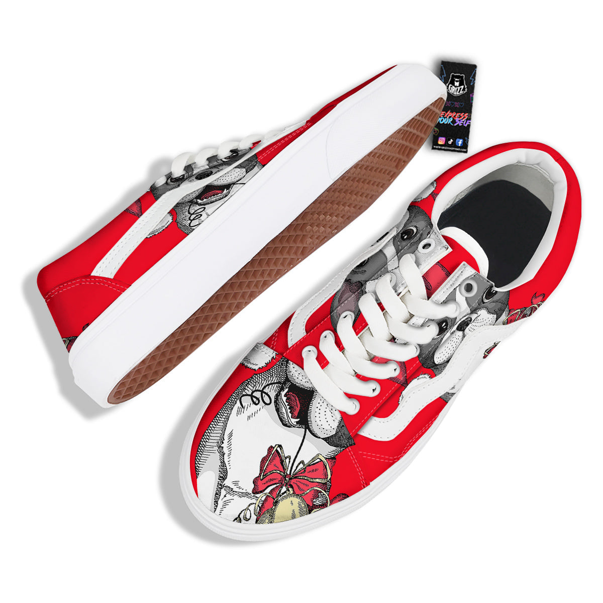 Santa Christmas French Bulldog Print Skate Shoes-grizzshop