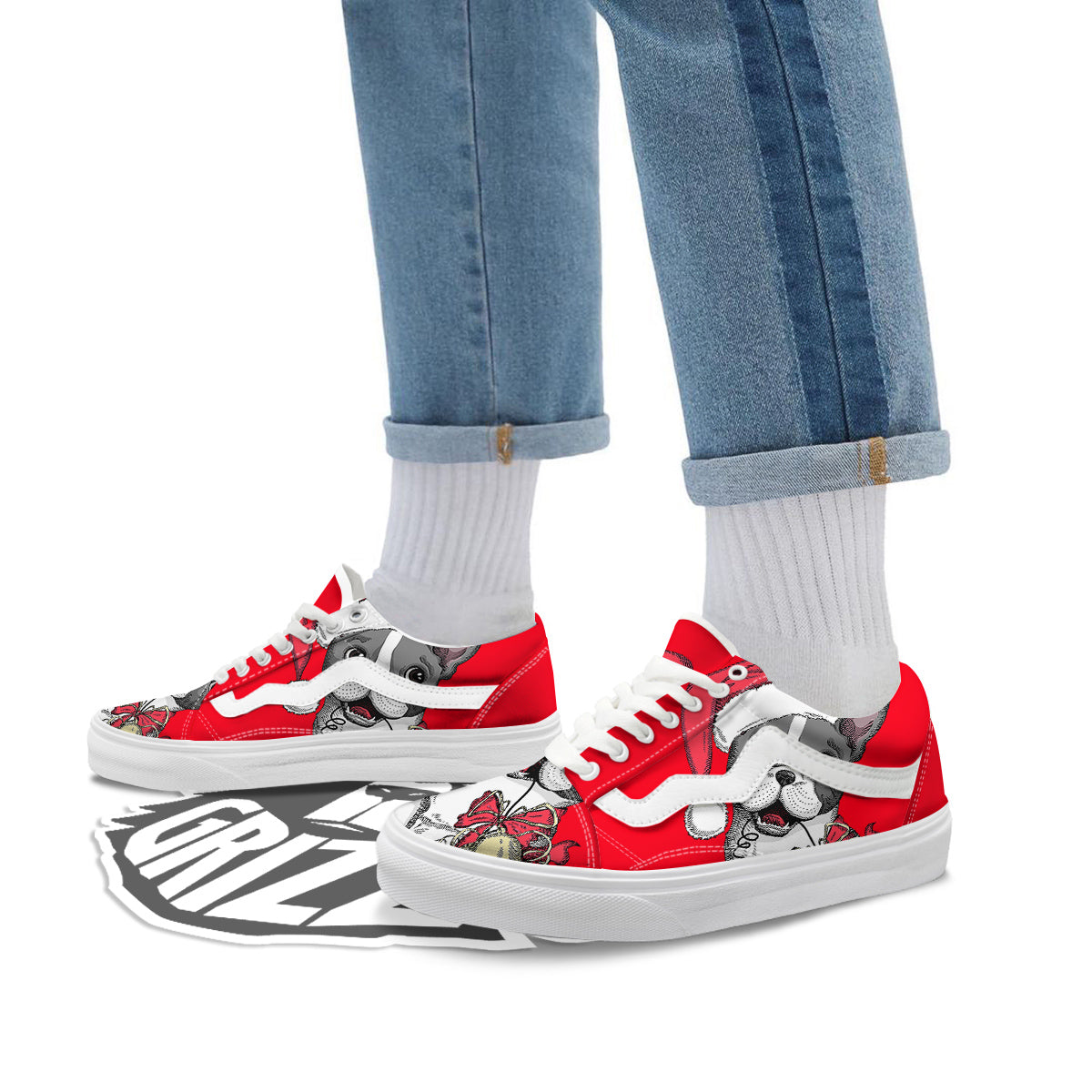 Santa Christmas French Bulldog Print Skate Shoes-grizzshop