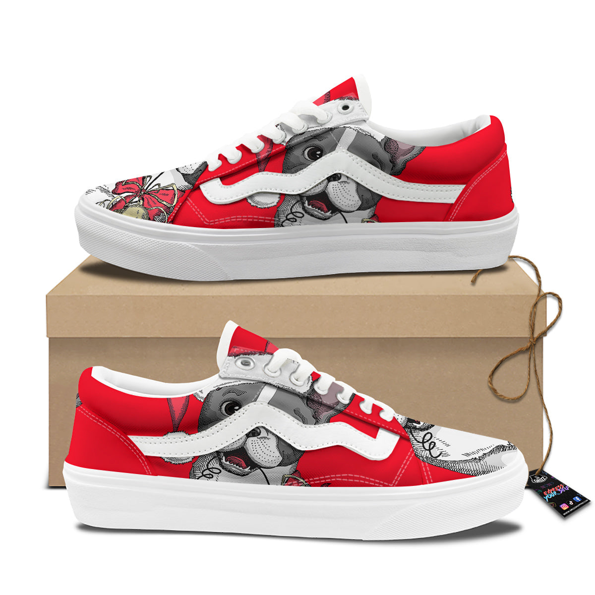 Santa Christmas French Bulldog Print Skate Shoes-grizzshop