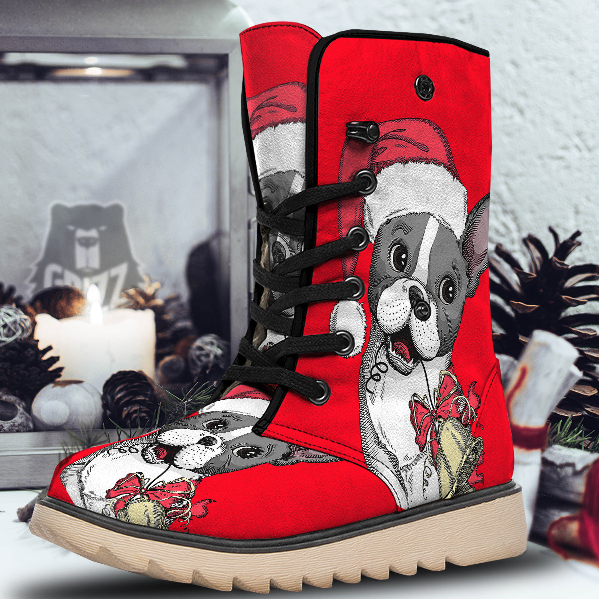 Santa Christmas French Bulldog Print Snow Boots-grizzshop