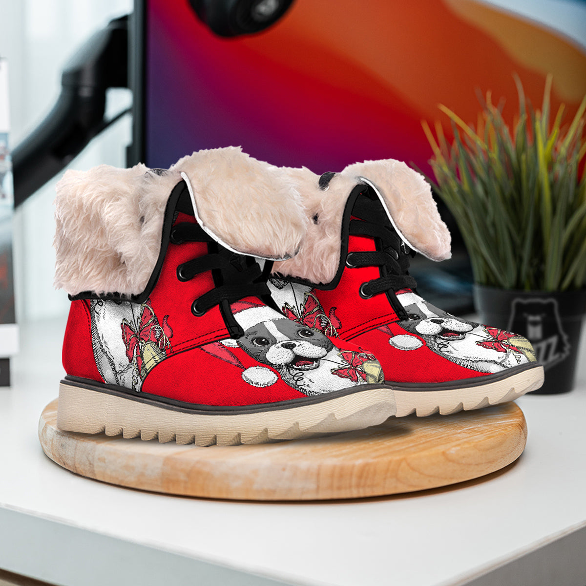 Santa Christmas French Bulldog Print Snow Boots-grizzshop