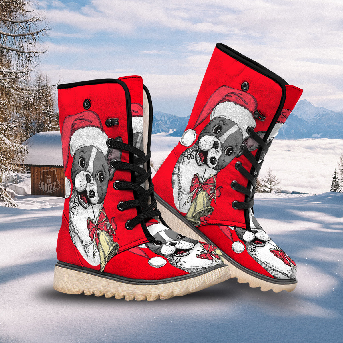 Santa Christmas French Bulldog Print Snow Boots-grizzshop