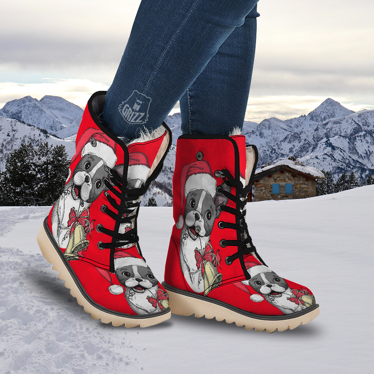 Santa Christmas French Bulldog Print Snow Boots-grizzshop