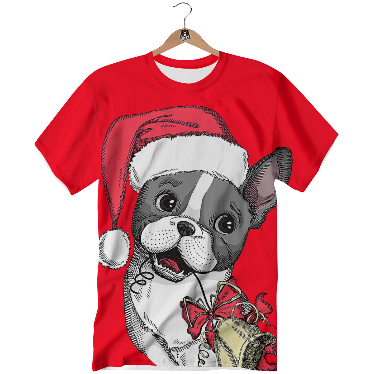 Santa Christmas French Bulldog Print T-Shirt-grizzshop