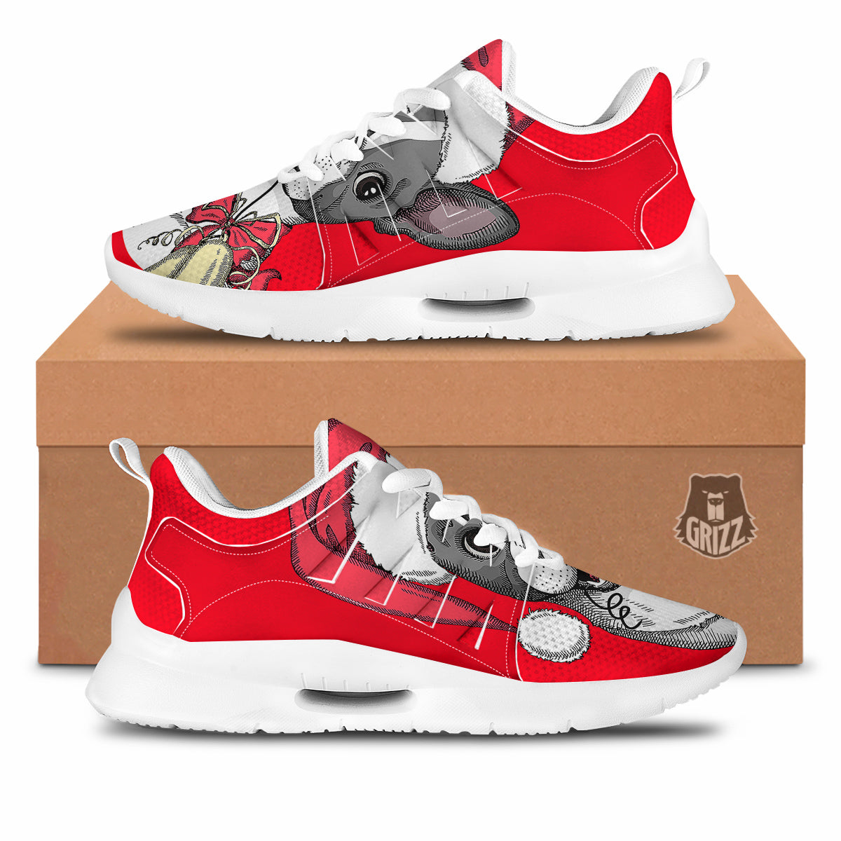 Santa Christmas French Bulldog Print Tennis Shoes-grizzshop