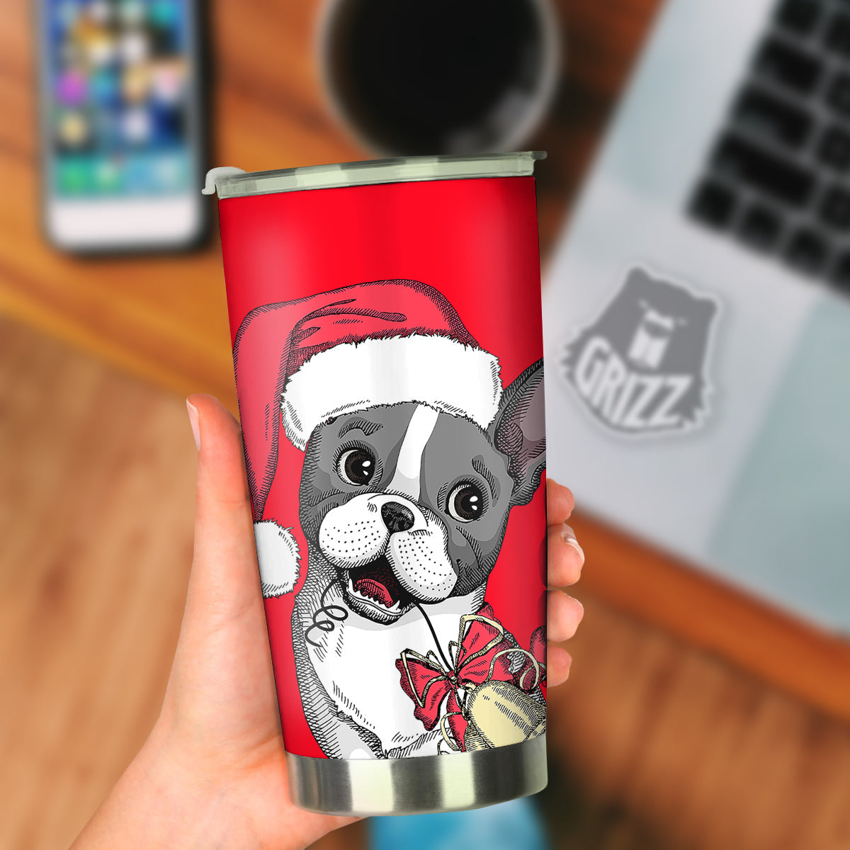 Santa Christmas French Bulldog Print Tumbler-grizzshop