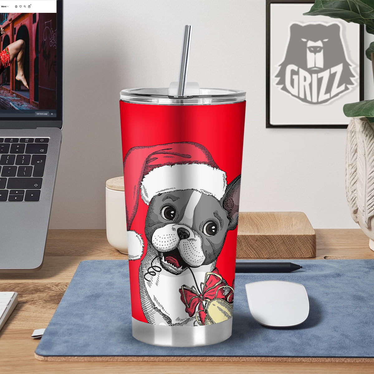 Santa Christmas French Bulldog Print Tumbler-grizzshop