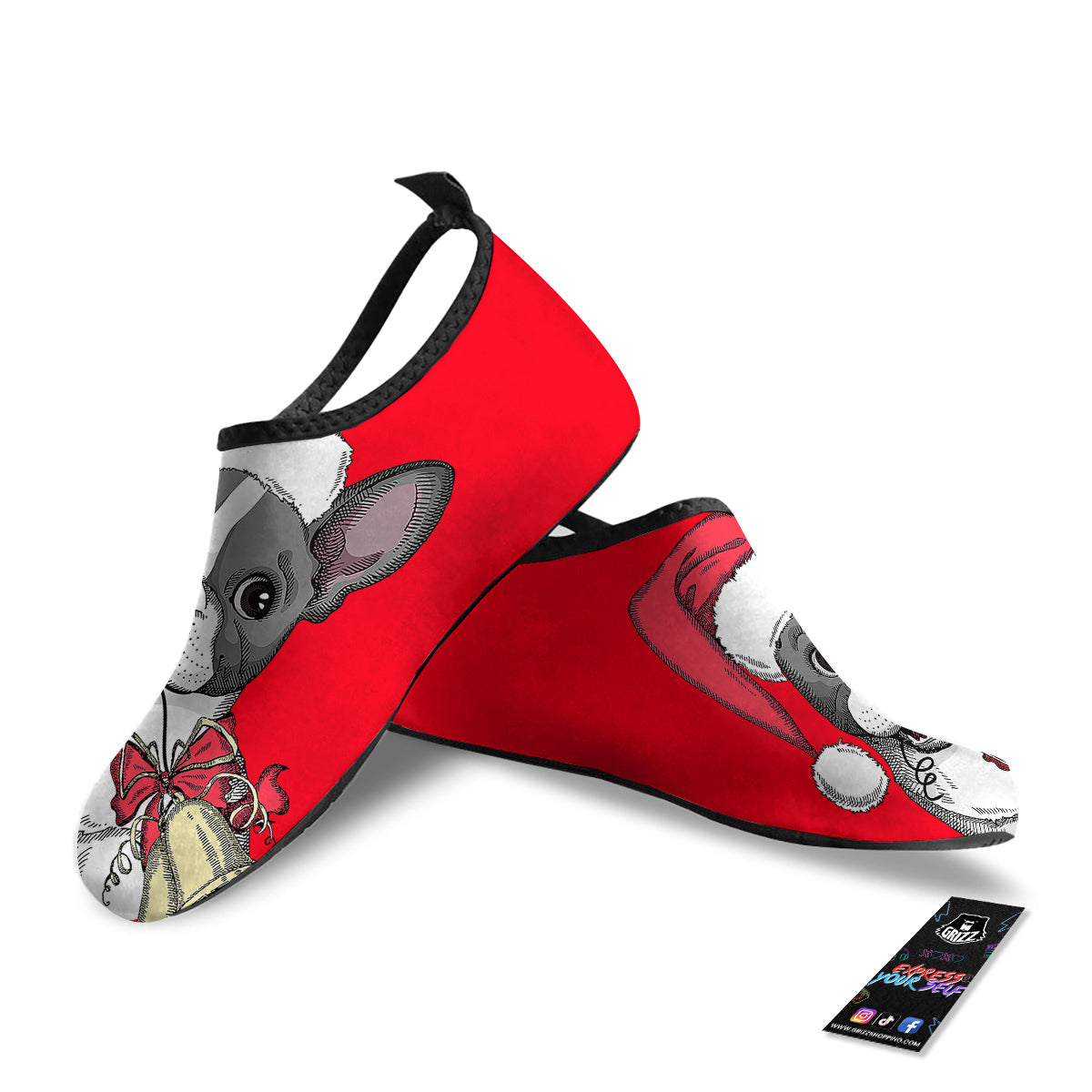 Santa Christmas French Bulldog Print Water Shoes-grizzshop