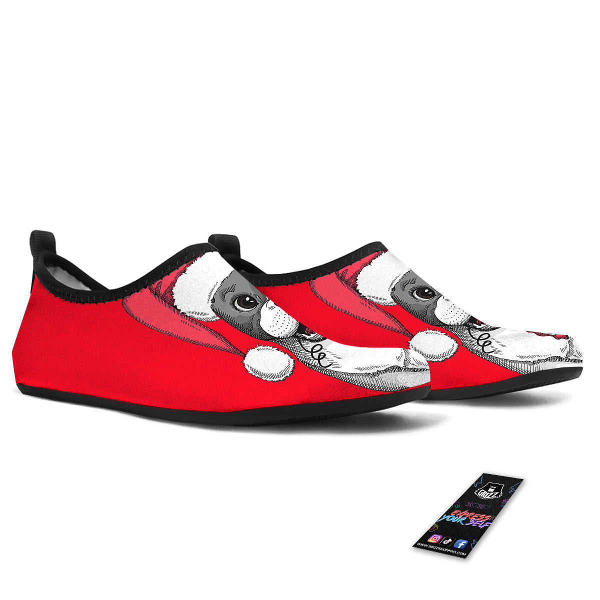 Santa Christmas French Bulldog Print Water Shoes-grizzshop