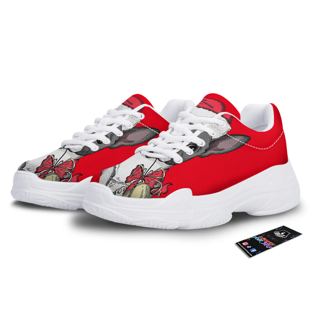Santa Christmas French Bulldog Print White Chunky Shoes-grizzshop