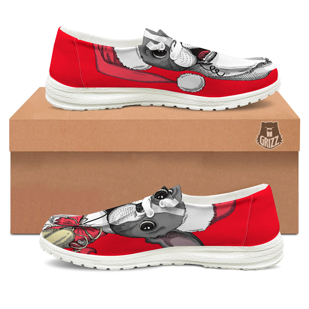 Santa Christmas French Bulldog Print White Loafers-grizzshop